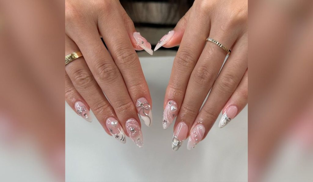 Bow White Nails