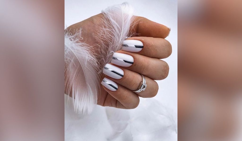 Geometric White Nails