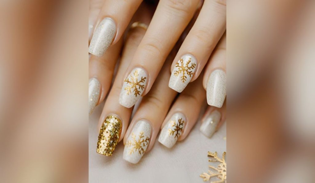 Glitter Snowflakes White Nails