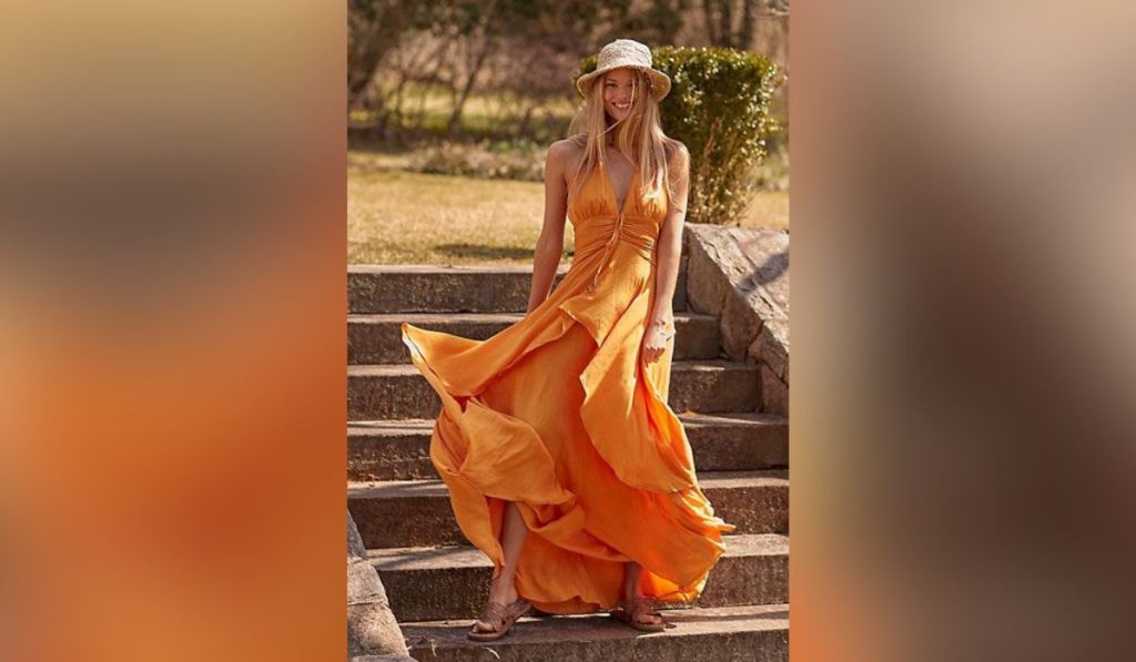 Woman in orange dress