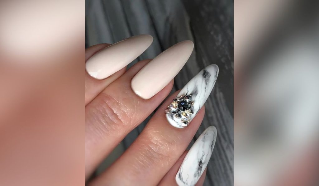 White Rhinestone Nails