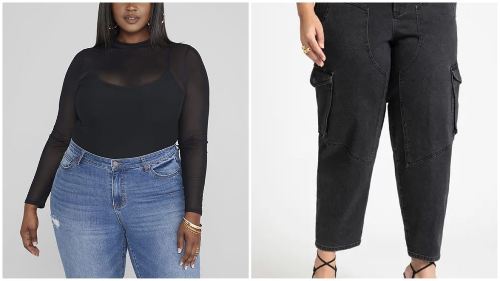 Barrel Jeans And A Mesh Black Top - Plus size barrel jeans