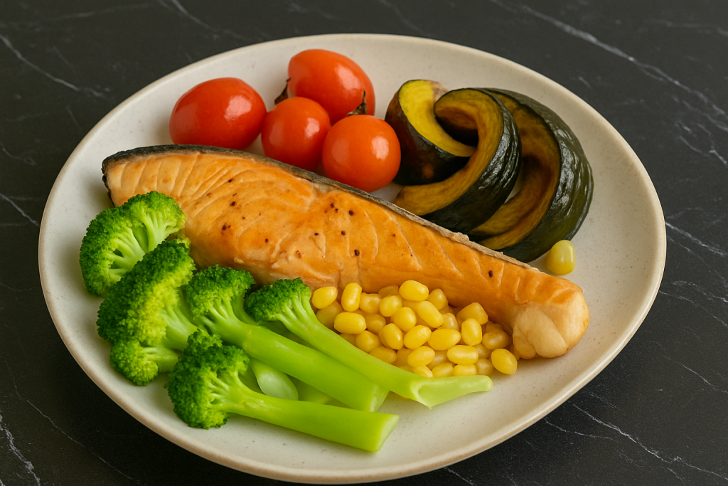 Salmon With Roasted Vegetables Pan-Seared-Salmon-Plate