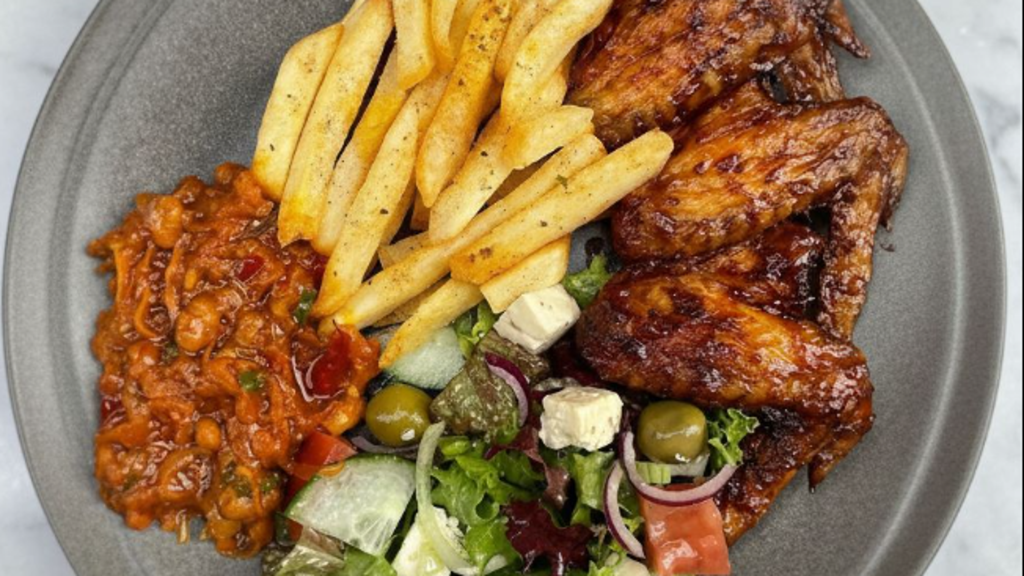 Golden-Fries-Tender-Wings-Sweet-Beans-Paired-With-Salad